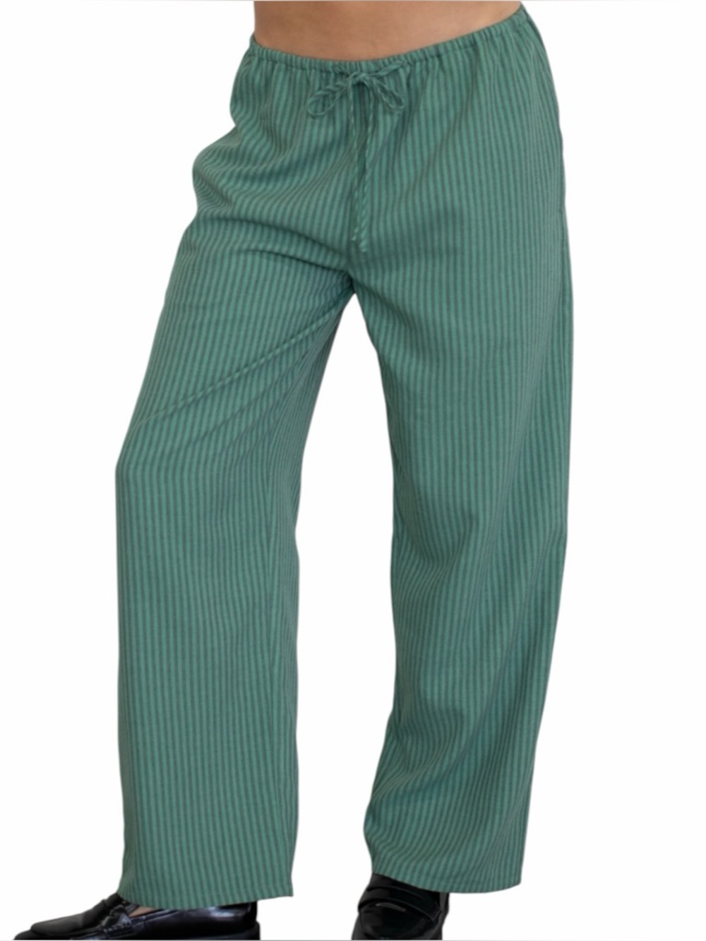 Things Between Green & Gray Stripe Wide Leg Relaxed Sienna Pull On Pants Large